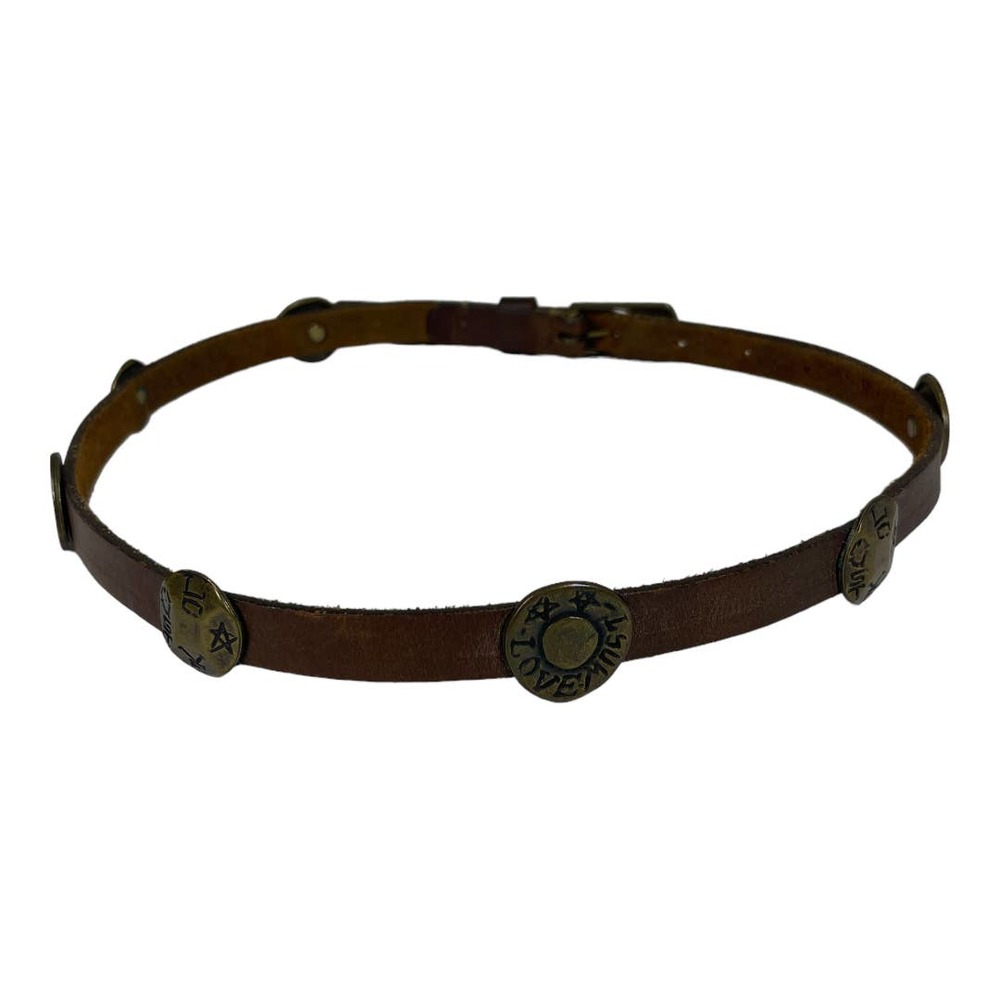 Vintage Guess Leather Embellished Belt Small Boho Narrow Love Medallion Festival - Picture 3 of 6